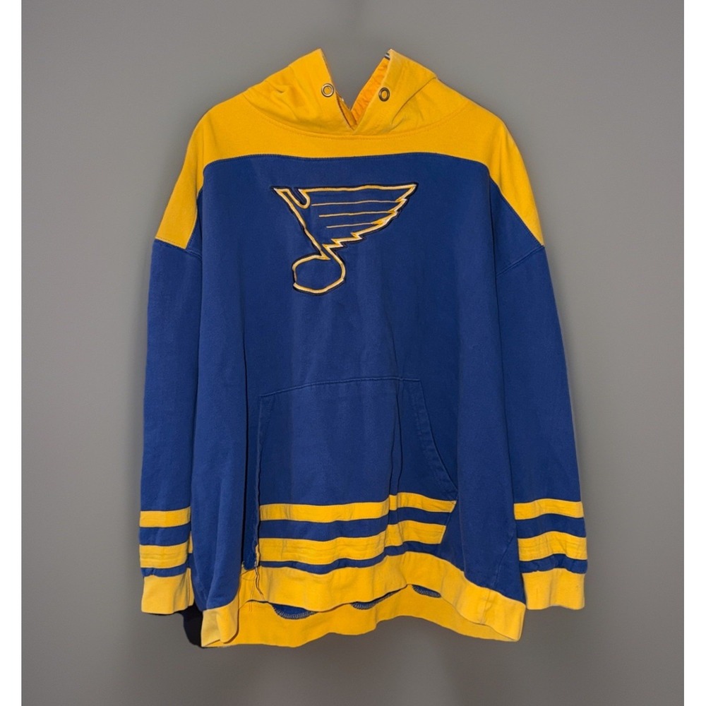 Vtg Majestic St. Louis Blues NHL Yellow Blue Gold Hoodie 4XL (READ) Hockey